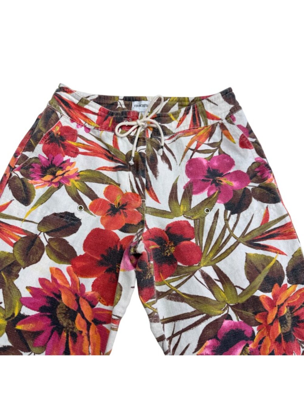 Chico's Women's Tropical Floral Print Linen Blend Cropped Pants, Size 1 /US M - Picture 4 of 10